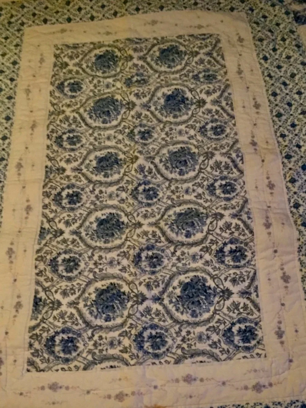 Vintage Blue and White Floral Quilted Coverlet